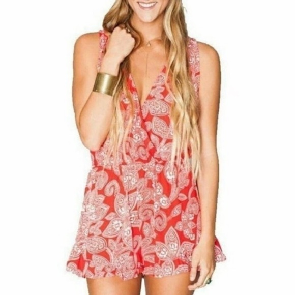 Show me Your Mumu Riri Romper Aquarius Paisley Ruffle Boho Red - size S - Picture 6 of 6